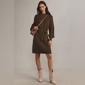 Anthropologie Maeve Long-Sleeve Mock-Neck Tie-Waist Mini Dress green
Size XS